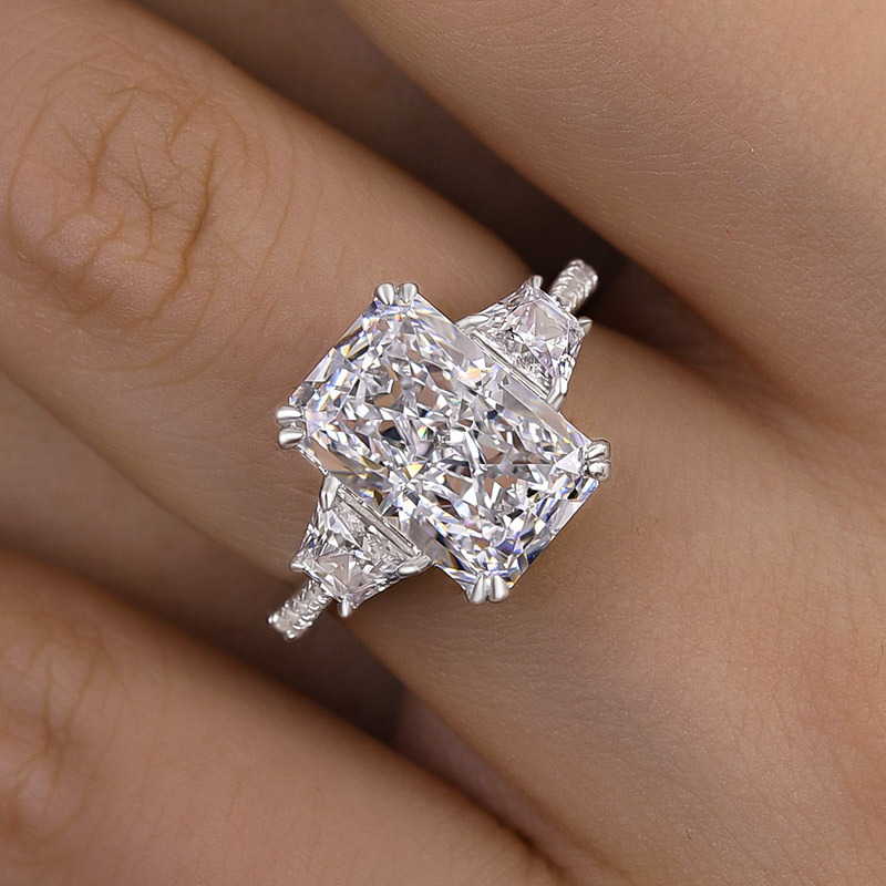 6.5Ct Gorgeous Three Stone Crushed Ice Radiant Cut Engagement Ring-Sterling Silver-lornajewelry
