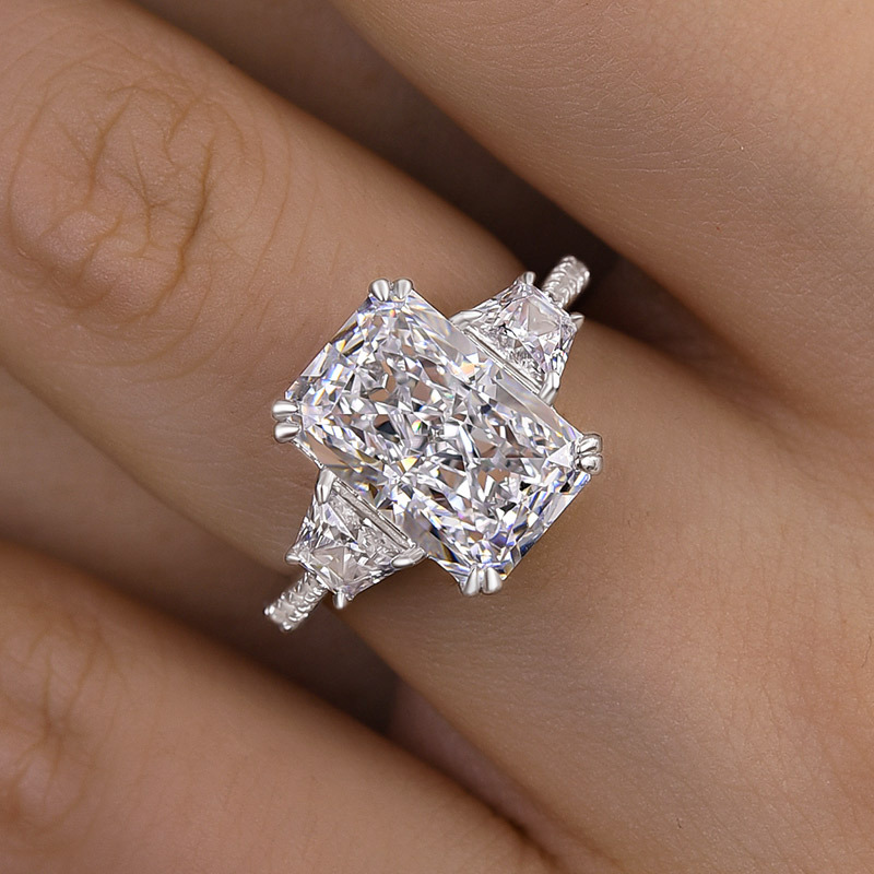 6.5Ct Gorgeous Three Stone Crushed Ice Radiant Cut Engagement Ring-Sterling Silver-lornajewelry
