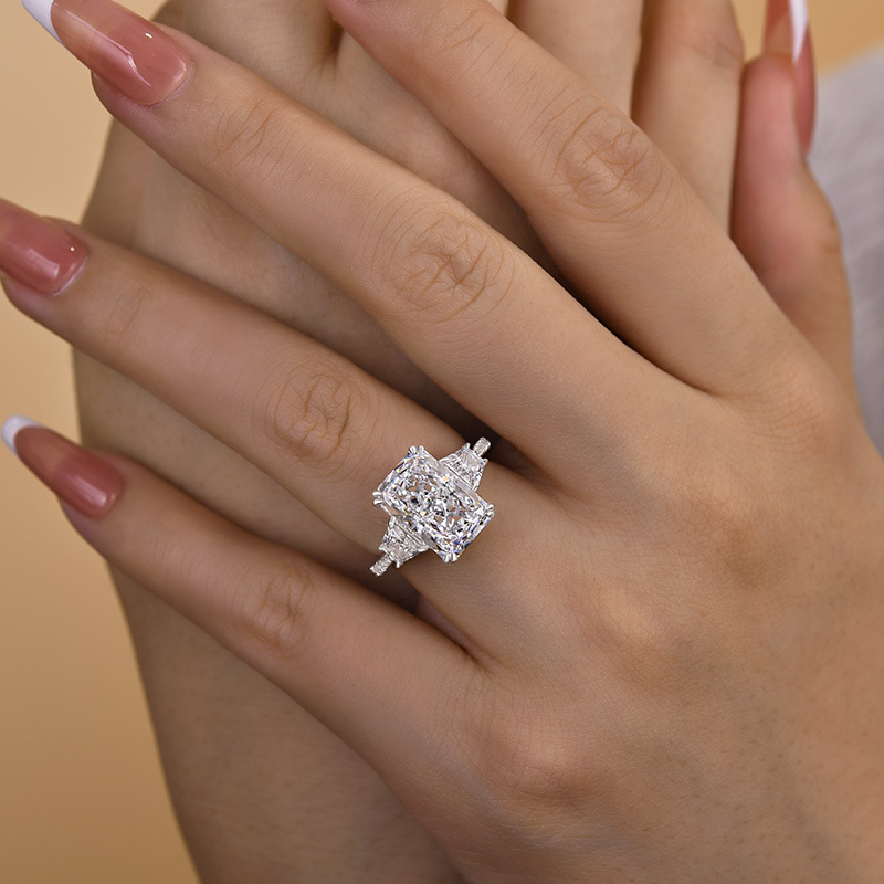 6.5Ct Gorgeous Three Stone Crushed Ice Radiant Cut Engagement Ring-Sterling Silver-lornajewelry