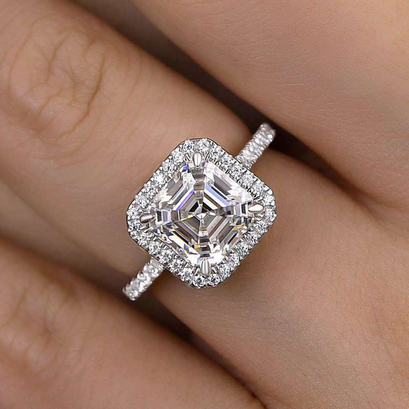 3Ct Lovely Halo Asscher Cut Engagement Ring-Sterling Silver-lornajewelry