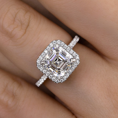 3Ct Lovely Halo Asscher Cut Engagement Ring-Sterling Silver-lornajewelry