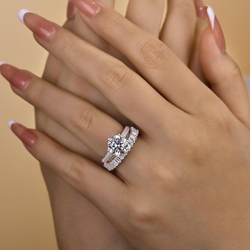 Excellent 6 Prongs Round Cut Wedding Set-Sterling Silver-lornajewelry