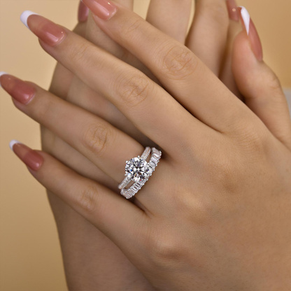 Excellent 6 Prongs Round Cut Wedding Set-Sterling Silver-lornajewelry