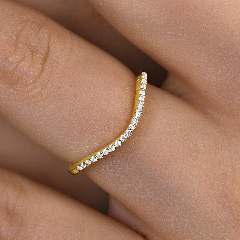 Unique Yellow Gold Pave Wedding Band-Sterling Silver-lornajewelry