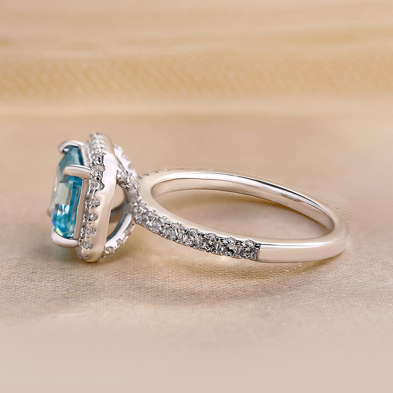 3Ct Exclusive Halo Asscher Cut Light Aquamarine Blue Engagement Ring In Sterling Silver-Sterling Silver-lornajewelry