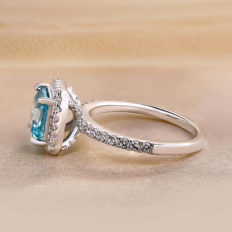 3Ct Exclusive Halo Asscher Cut Light Aquamarine Blue Engagement Ring In Sterling Silver-Sterling Silver-lornajewelry