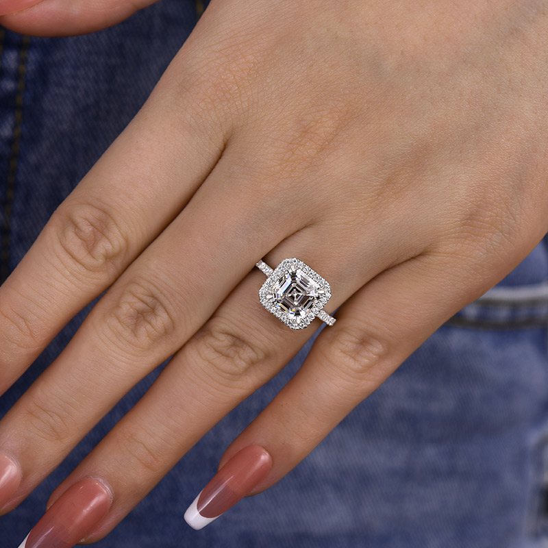 3Ct Lovely Halo Asscher Cut Engagement Ring-Sterling Silver-lornajewelry