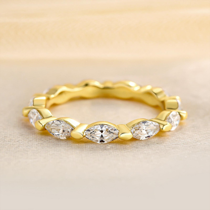 Elegant Yellow Gold Marquise Cut Full Wedding Band In Sterling Silver-Sterling Silver-lornajewelry
