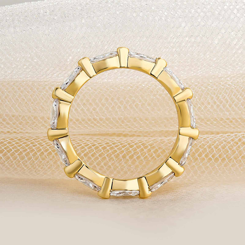 Elegant Yellow Gold Marquise Cut Full Wedding Band In Sterling Silver-Sterling Silver-lornajewelry