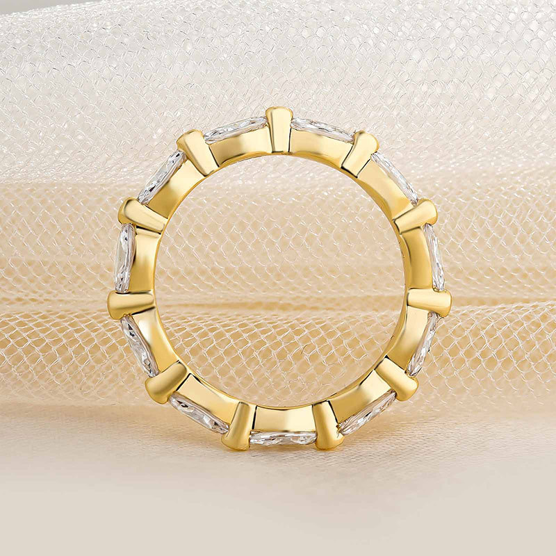 Elegant Yellow Gold Marquise Cut Full Wedding Band In Sterling Silver-Sterling Silver-lornajewelry