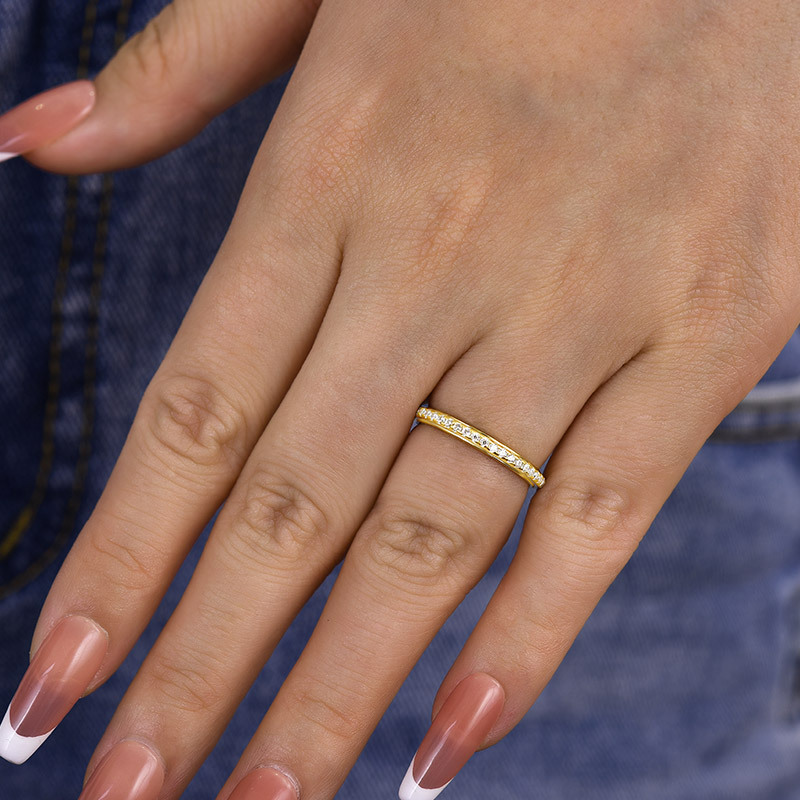 Desirable Yellow Gold Pave Wedding Band-Sterling Silver-lornajewelry