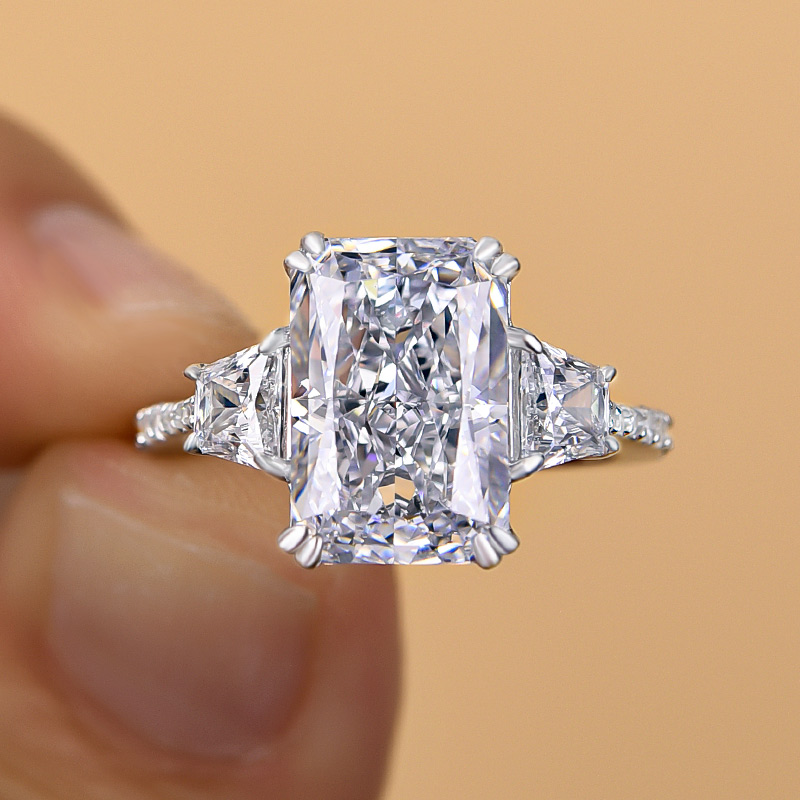 6.5Ct Gorgeous Three Stone Crushed Ice Radiant Cut Engagement Ring-Sterling Silver-lornajewelry