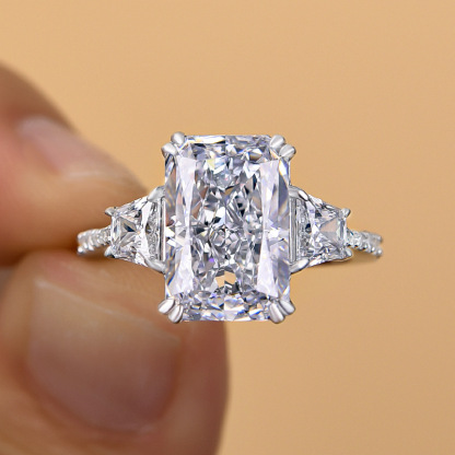 6.5Ct Gorgeous Three Stone Crushed Ice Radiant Cut Engagement Ring-Sterling Silver-lornajewelry