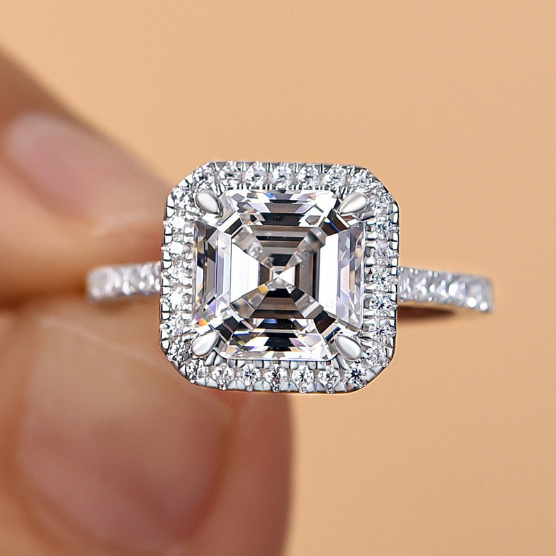 3Ct Lovely Halo Asscher Cut Engagement Ring-Sterling Silver-lornajewelry