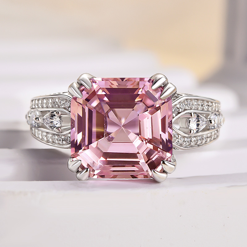 5Ct Gorgeous Asscher Cut Morganite Pink Engagement Ring-Sterling Silver-lornajewelry