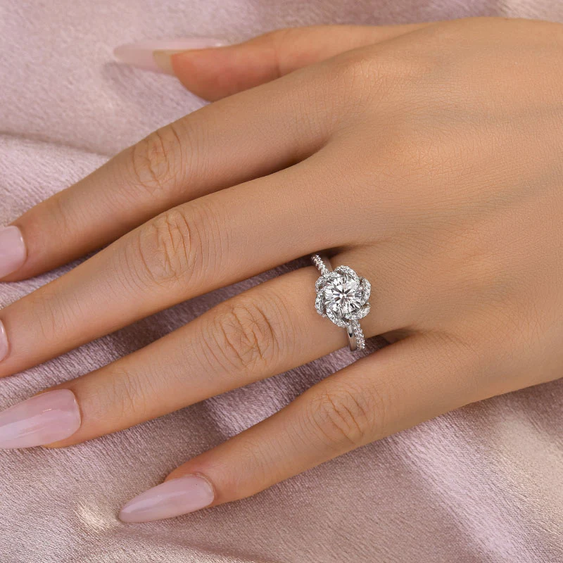 1Ct Moissanite Twist Flower Design Engagement Ring