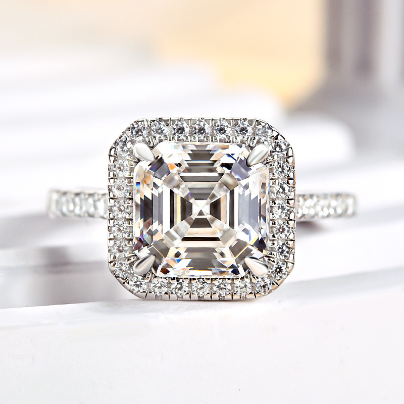 3Ct Lovely Halo Asscher Cut Engagement Ring-Sterling Silver-lornajewelry