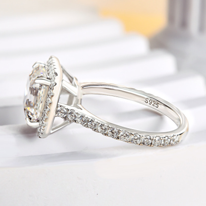 3Ct Lovely Halo Asscher Cut Engagement Ring-Sterling Silver-lornajewelry