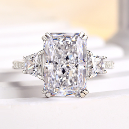 6.5Ct Gorgeous Three Stone Crushed Ice Radiant Cut Engagement Ring-Sterling Silver-lornajewelry