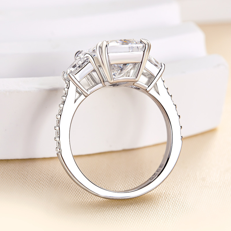 6.5Ct Gorgeous Three Stone Crushed Ice Radiant Cut Engagement Ring-Sterling Silver-lornajewelry