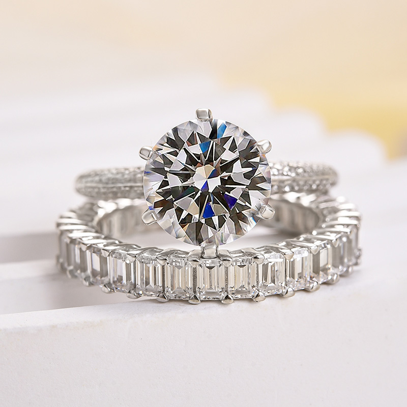 Excellent 6 Prongs Round Cut Wedding Set-Sterling Silver-lornajewelry