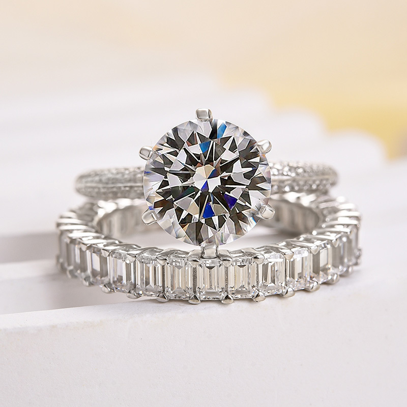 Excellent 6 Prongs Round Cut Wedding Set-Sterling Silver-lornajewelry