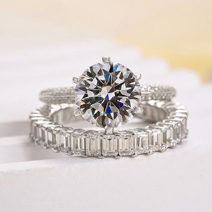 Excellent 6 Prongs Round Cut Wedding Set-Sterling Silver-lornajewelry