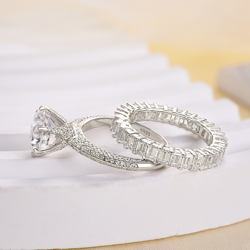 Excellent 6 Prongs Round Cut Wedding Set-Sterling Silver-lornajewelry