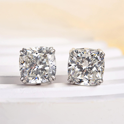 Glittering Crushed Ice Cushion Cut Stud Earrings For Women-Sterling Silver-lornajewelry