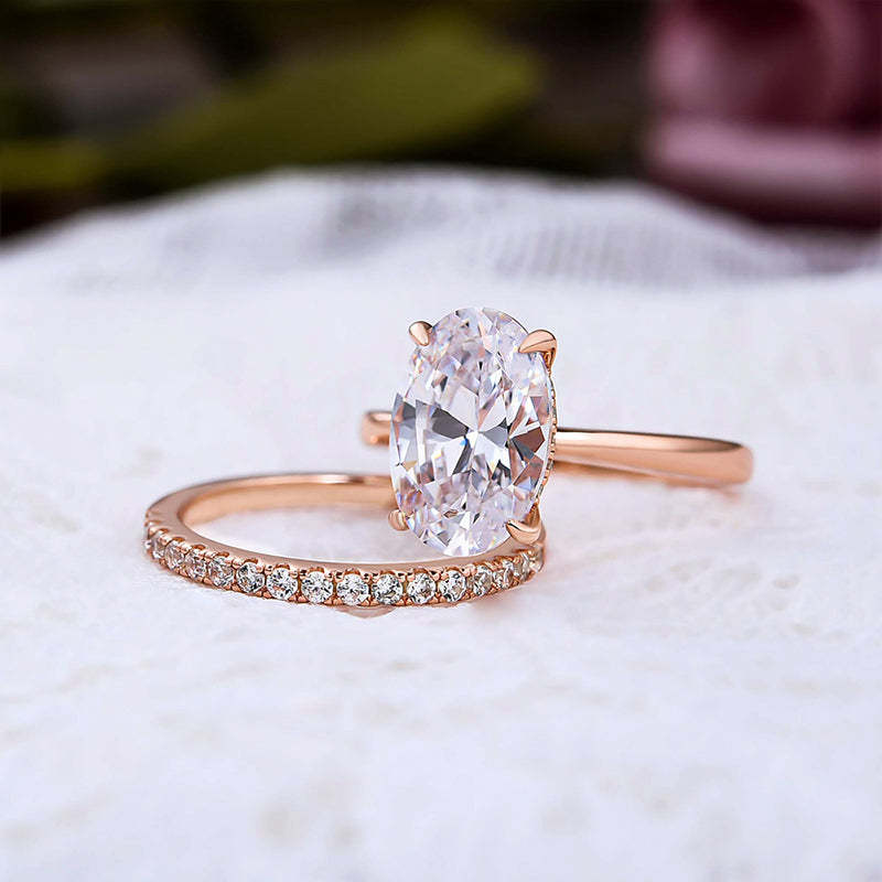 Vintage 3.5 Carat Oval Cut Rose Gold Women's Wedding Ring Set In Sterling Silver-Sterling Silver-lornajewelry