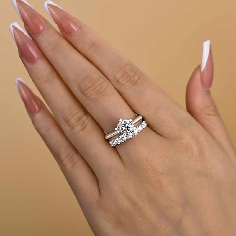 Moissanite Round Cut Wedding Ring Set For Women-Sterling Silver-lornajewelry