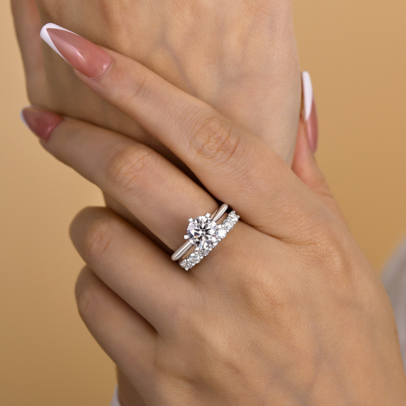 Moissanite Round Cut Wedding Ring Set For Women-Sterling Silver-lornajewelry