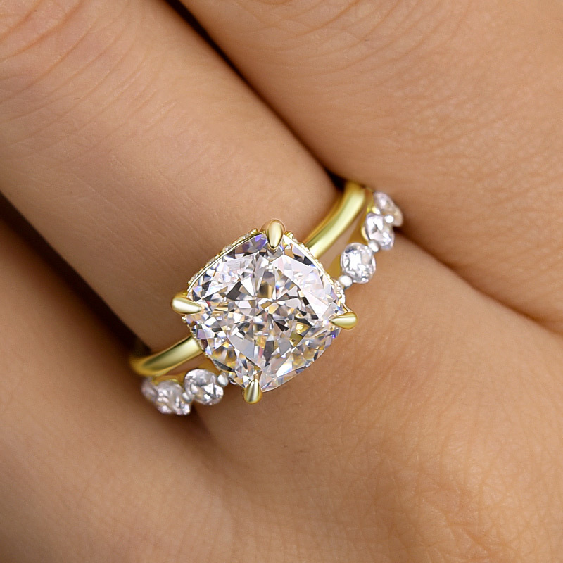 Sparkle Cushion Cut  Wedding Ring Set In Sterling Silver-Sterling Silver-lornajewelry