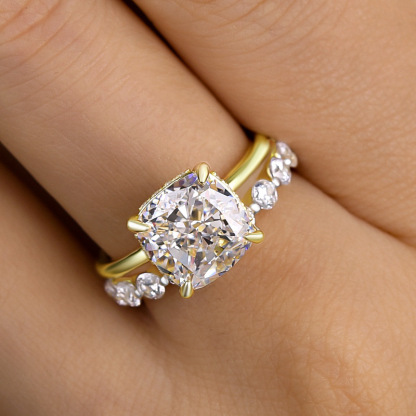 Sparkle Cushion Cut  Wedding Ring Set In Sterling Silver-Sterling Silver-lornajewelry