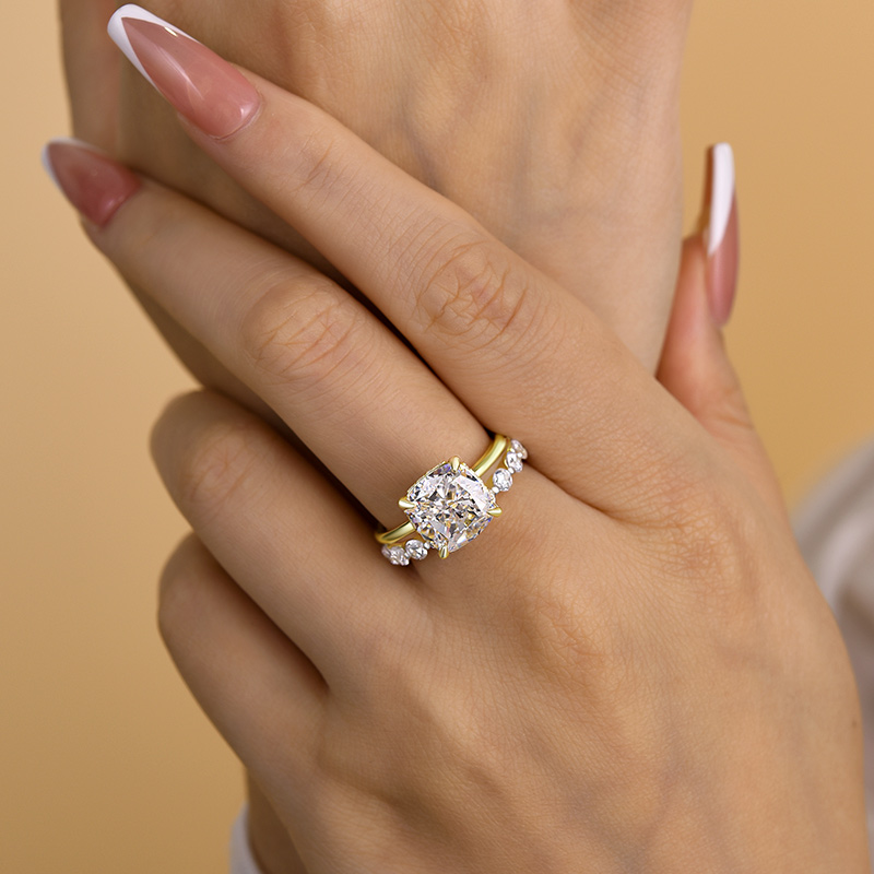 Sparkle Cushion Cut  Wedding Ring Set In Sterling Silver-Sterling Silver-lornajewelry