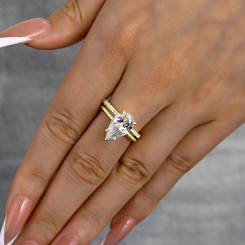 Lovely Yellow Gold Pear Cut Wedding Ring Set In Sterling Silver-Sterling Silver-lornajewelry