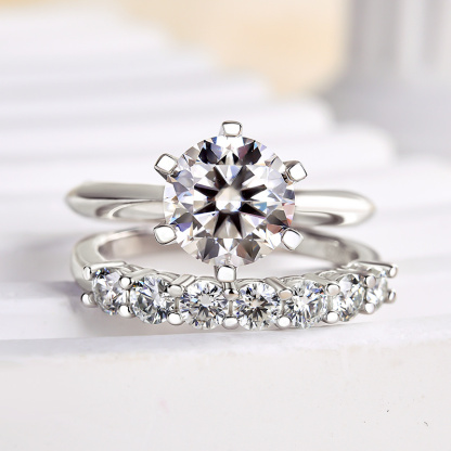 Moissanite Round Cut Wedding Ring Set For Women-Sterling Silver-lornajewelry