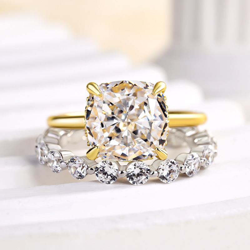 Sparkle Cushion Cut  Wedding Ring Set In Sterling Silver-Sterling Silver-lornajewelry