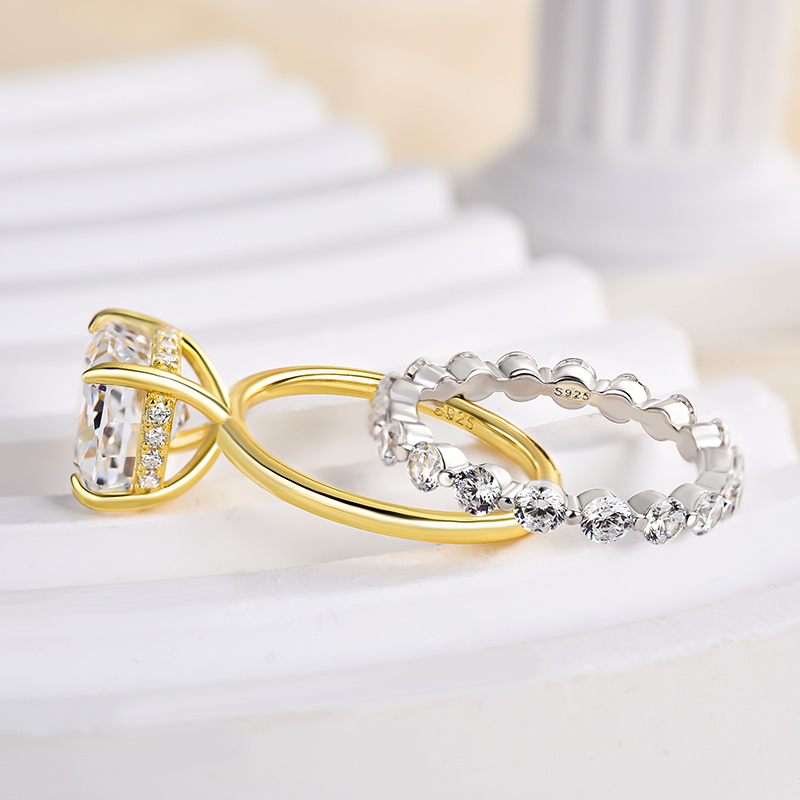 Sparkle Cushion Cut  Wedding Ring Set In Sterling Silver-Sterling Silver-lornajewelry