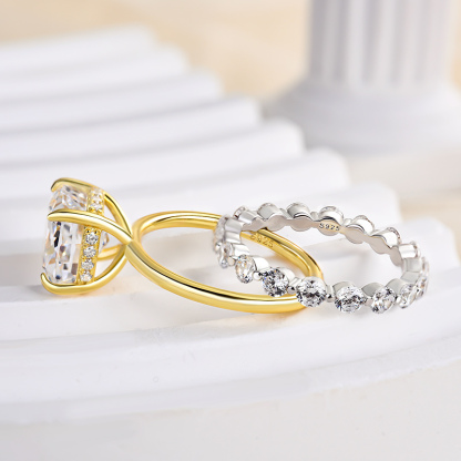 Sparkle Cushion Cut  Wedding Ring Set In Sterling Silver-Sterling Silver-lornajewelry