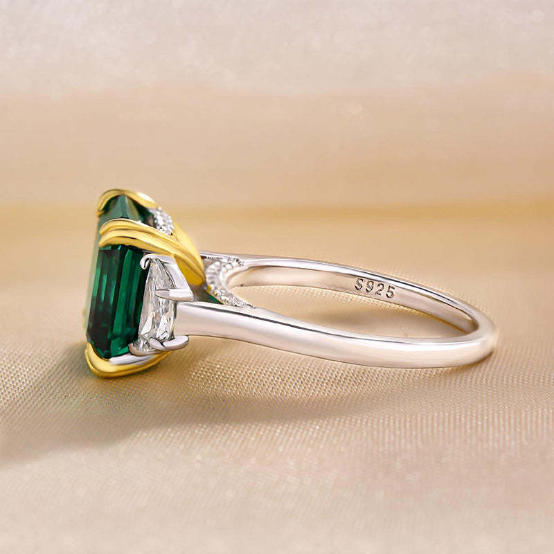 4.5Ct Paraiba Tourmaline Asscher Cut Three Stone Women's Engagement Ring In Sterling Silver-Sterling Silver-lornajewelry