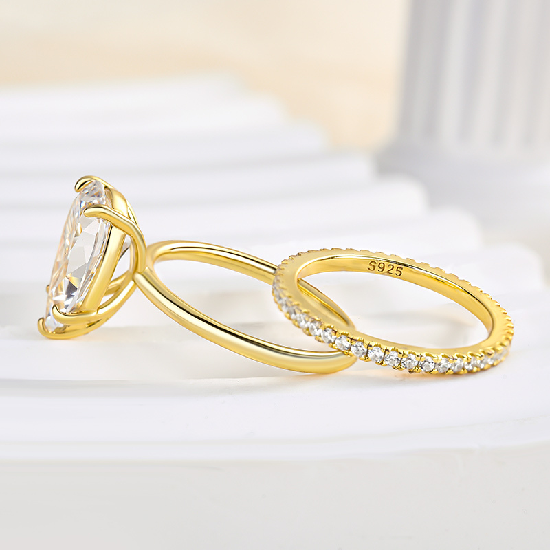 Lovely Yellow Gold Pear Cut Wedding Ring Set In Sterling Silver-Sterling Silver-lornajewelry
