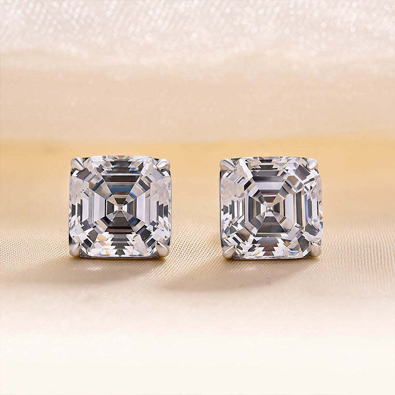 Classic Asscher Cut Women's Stud Earrings In Sterling Silver-Sterling Silver-lornajewelry