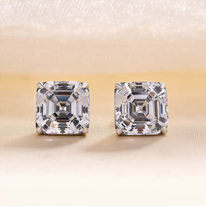 Classic Asscher Cut Women's Stud Earrings In Sterling Silver-Sterling Silver-lornajewelry