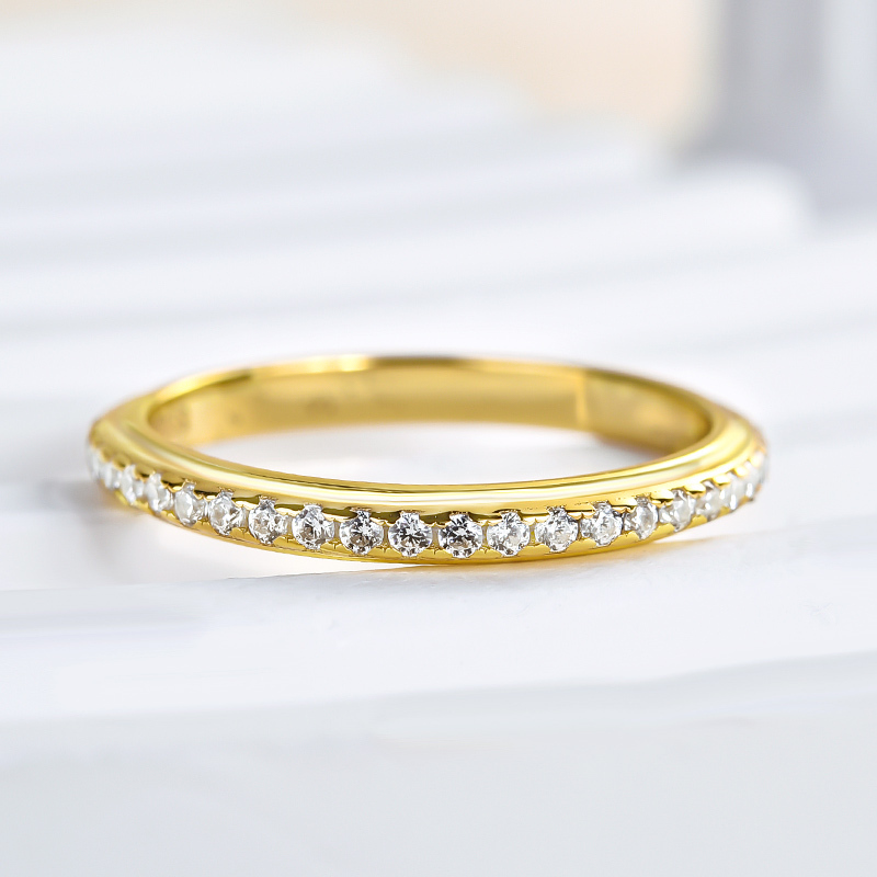 Desirable Yellow Gold Pave Wedding Band-Sterling Silver-lornajewelry