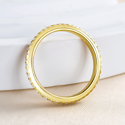 Desirable Yellow Gold Pave Wedding Band-Sterling Silver-lornajewelry