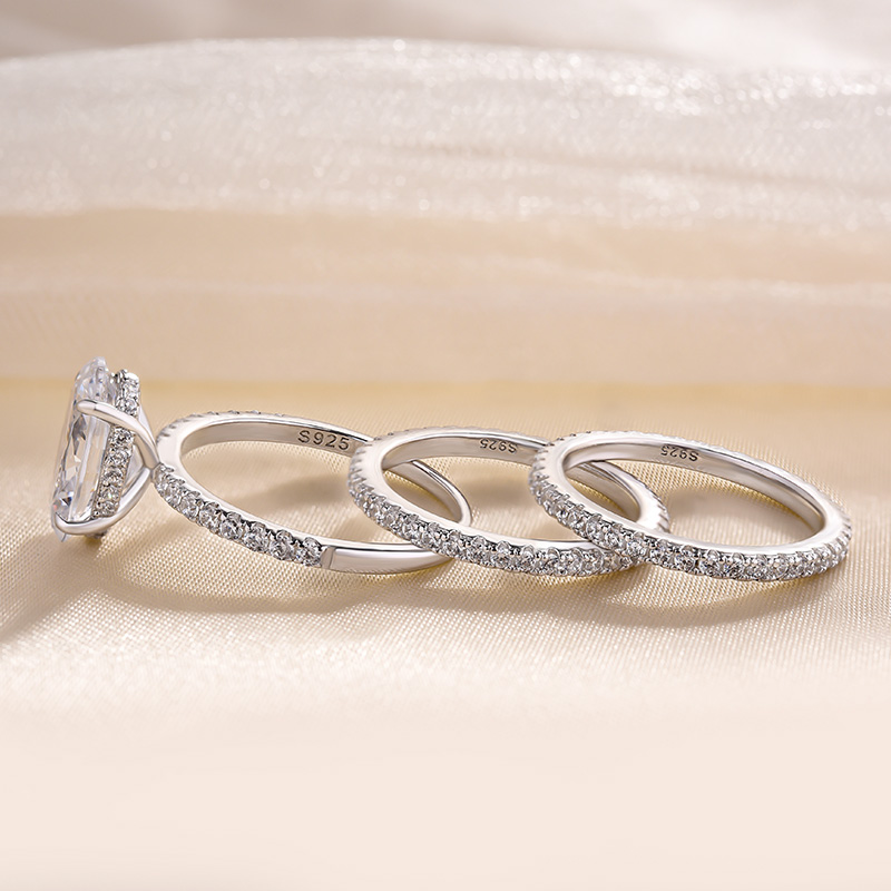 Exclusive Oval Cut  3PC Bridal Ring Set In Sterling Silver-Sterling Silver-lornajewelry