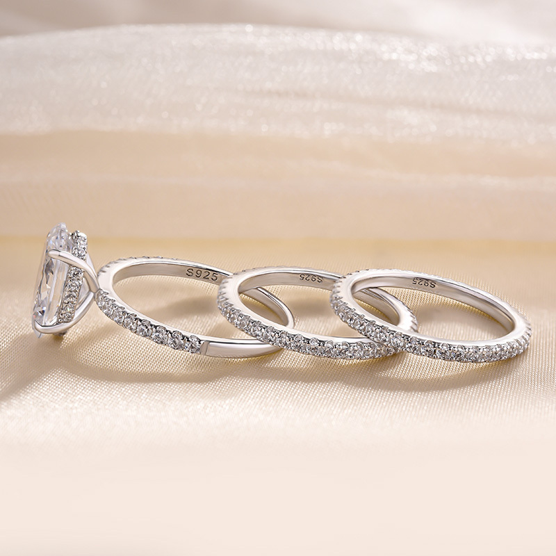Exclusive Oval Cut  3PC Bridal Ring Set In Sterling Silver-Sterling Silver-lornajewelry