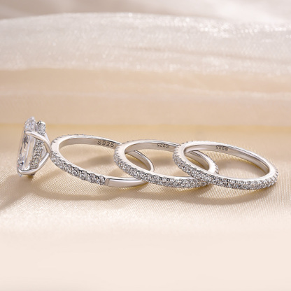 Exclusive Oval Cut  3PC Bridal Ring Set In Sterling Silver-Sterling Silver-lornajewelry