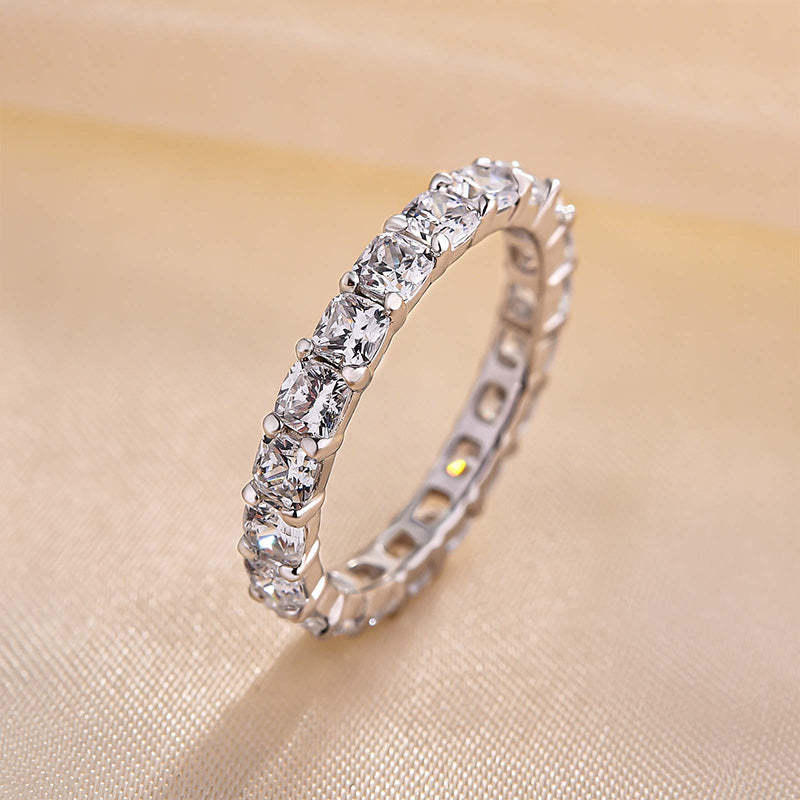 Stunning Cushion Cut Women's Wedding Band In Sterling Silver-Sterling Silver-lornajewelry
